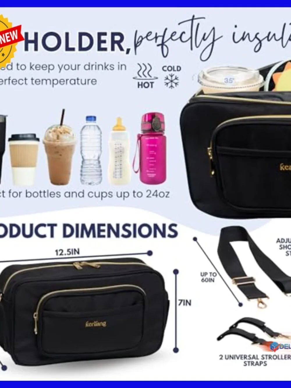 Universal Stroller Organizer with Cup Holder, Waterproof Diaper Bag, Travel